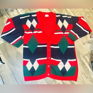 VTG 1990’s Academia Preppy Cottage Core Argyle 5 Button Cardigan Mr. Roger’s LRG
